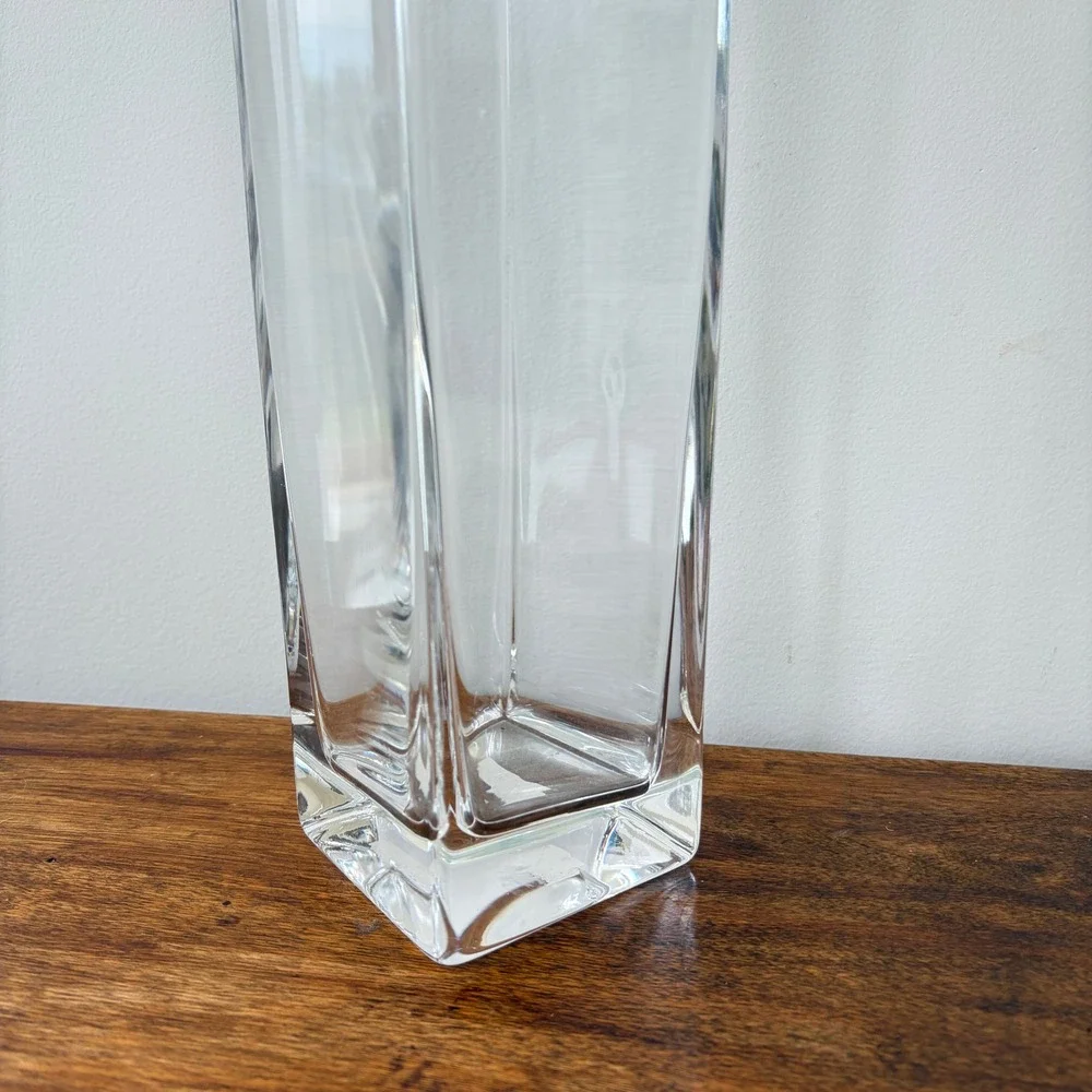 LSA International Handblown Clear Glass Square Vase 15.5 Inch Tall Geometric